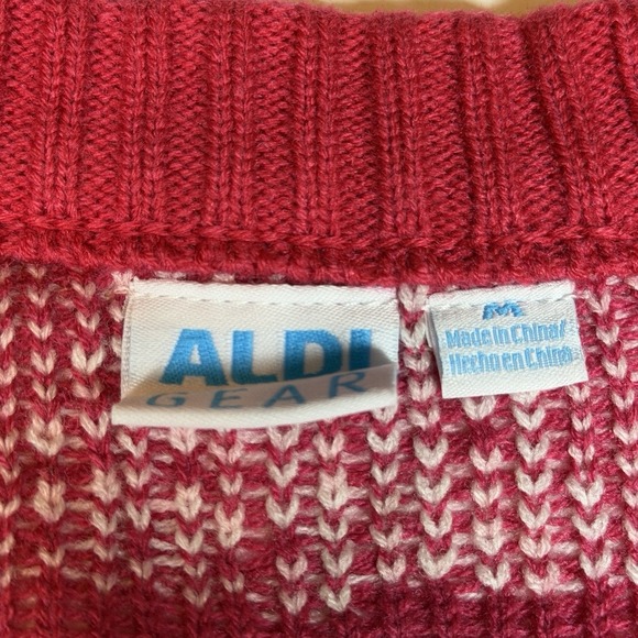 Aldi Gear Valentine's Day Winter Cardigan Sweater Women's Medium Pink Red EUC - Picture 3 of 4